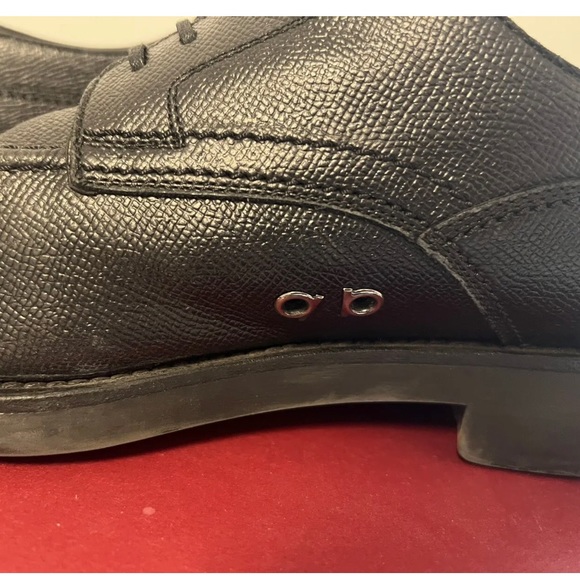 SALVATORE FERRAGAMO Oxford Black Pebbled Calf Laces Shoe Leather Men Size 10 EEE main image 6